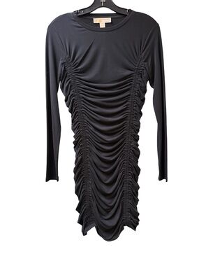 Michael Kors Black Ruched Long Sleeve Bodycon Dress